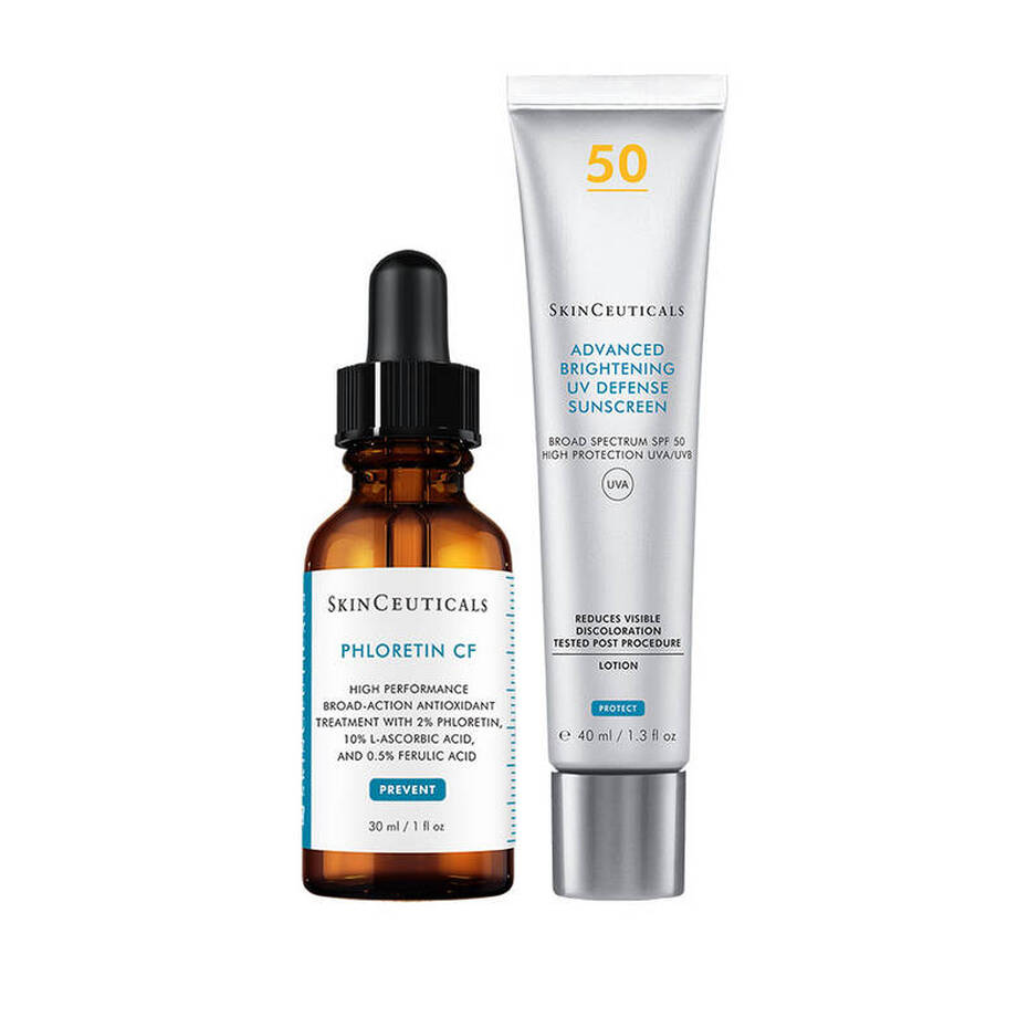 SkinCeuticals Double Defence Set – Dubbele Bescherming tegen Pigmentatie & UV – Vitamine C Serum + SPF 50 – 2 x 30 ml